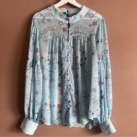 torrid Tops - Torrid Chiffon Button Up Bishop Sleeve Blouse Starry Sky Blue Size 2 NWT